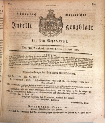 Königlich Bayerisches Intelligenzblatt für den Rezat-Kreis (Ansbacher Intelligenz-Zeitung) Mittwoch 12. April 1837