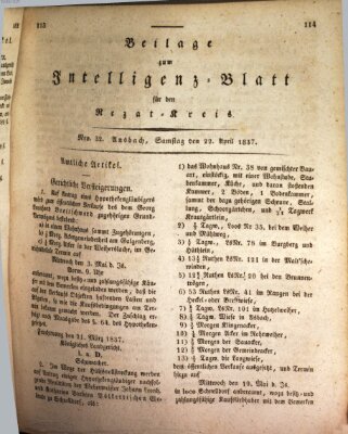 Königlich Bayerisches Intelligenzblatt für den Rezat-Kreis (Ansbacher Intelligenz-Zeitung) Samstag 22. April 1837
