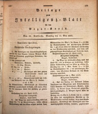 Königlich Bayerisches Intelligenzblatt für den Rezat-Kreis (Ansbacher Intelligenz-Zeitung) Samstag 13. Mai 1837