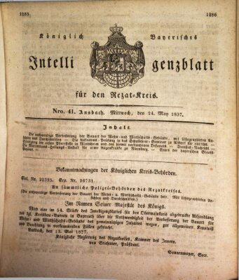 Königlich Bayerisches Intelligenzblatt für den Rezat-Kreis (Ansbacher Intelligenz-Zeitung) Mittwoch 24. Mai 1837