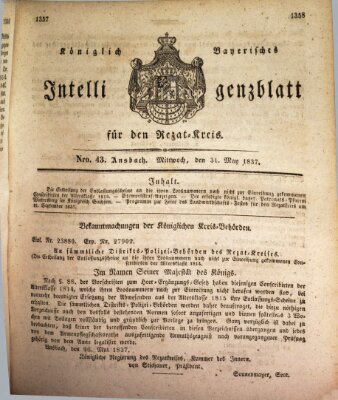 Königlich Bayerisches Intelligenzblatt für den Rezat-Kreis (Ansbacher Intelligenz-Zeitung) Mittwoch 31. Mai 1837