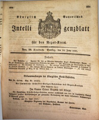 Königlich Bayerisches Intelligenzblatt für den Rezat-Kreis (Ansbacher Intelligenz-Zeitung) Samstag 24. Juni 1837