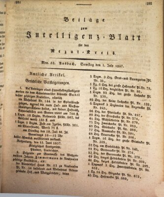 Königlich Bayerisches Intelligenzblatt für den Rezat-Kreis (Ansbacher Intelligenz-Zeitung) Samstag 1. Juli 1837