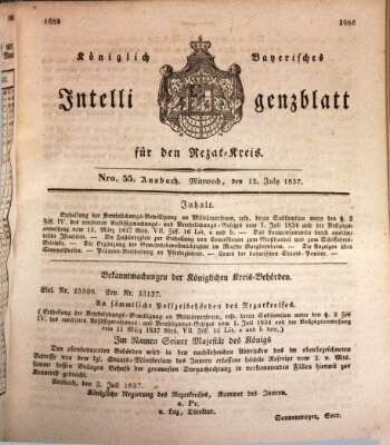 Königlich Bayerisches Intelligenzblatt für den Rezat-Kreis (Ansbacher Intelligenz-Zeitung) Mittwoch 12. Juli 1837