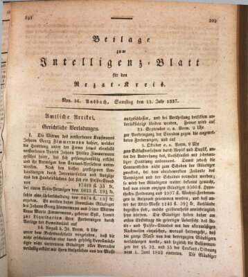 Königlich Bayerisches Intelligenzblatt für den Rezat-Kreis (Ansbacher Intelligenz-Zeitung) Samstag 15. Juli 1837