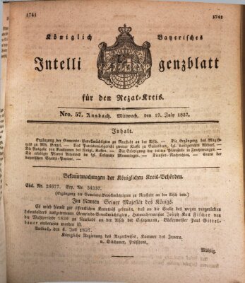 Königlich Bayerisches Intelligenzblatt für den Rezat-Kreis (Ansbacher Intelligenz-Zeitung) Mittwoch 19. Juli 1837