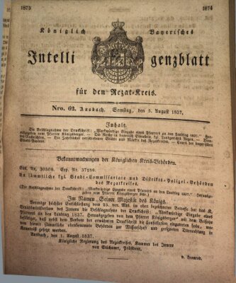 Königlich Bayerisches Intelligenzblatt für den Rezat-Kreis (Ansbacher Intelligenz-Zeitung) Samstag 5. August 1837