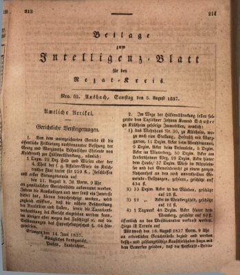 Königlich Bayerisches Intelligenzblatt für den Rezat-Kreis (Ansbacher Intelligenz-Zeitung) Samstag 5. August 1837