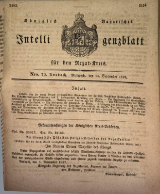 Königlich Bayerisches Intelligenzblatt für den Rezat-Kreis (Ansbacher Intelligenz-Zeitung) Mittwoch 13. September 1837