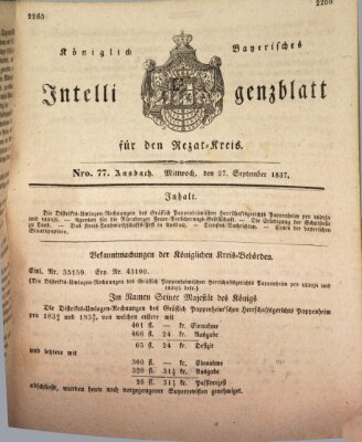 Königlich Bayerisches Intelligenzblatt für den Rezat-Kreis (Ansbacher Intelligenz-Zeitung) Mittwoch 27. September 1837