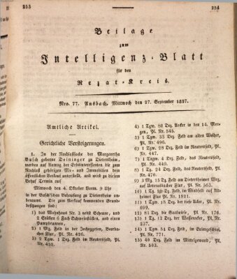 Königlich Bayerisches Intelligenzblatt für den Rezat-Kreis (Ansbacher Intelligenz-Zeitung) Mittwoch 27. September 1837