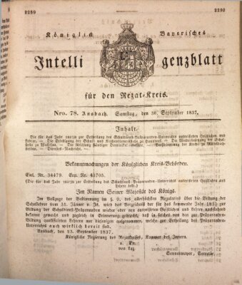 Königlich Bayerisches Intelligenzblatt für den Rezat-Kreis (Ansbacher Intelligenz-Zeitung) Samstag 30. September 1837