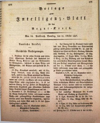 Königlich Bayerisches Intelligenzblatt für den Rezat-Kreis (Ansbacher Intelligenz-Zeitung) Samstag 21. Oktober 1837