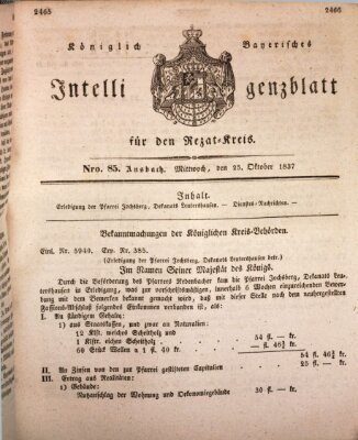 Königlich Bayerisches Intelligenzblatt für den Rezat-Kreis (Ansbacher Intelligenz-Zeitung) Mittwoch 25. Oktober 1837