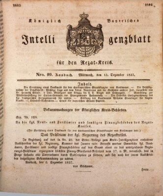 Königlich Bayerisches Intelligenzblatt für den Rezat-Kreis (Ansbacher Intelligenz-Zeitung) Mittwoch 13. Dezember 1837