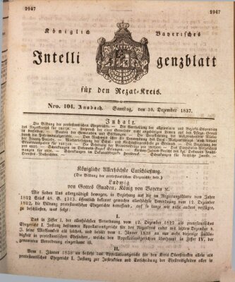 Königlich Bayerisches Intelligenzblatt für den Rezat-Kreis (Ansbacher Intelligenz-Zeitung) Saturday 30. December 1837
