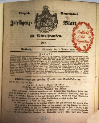 Königlich Bayerisches Intelligenzblatt für Mittelfranken (Ansbacher Intelligenz-Zeitung) Mittwoch 2. Januar 1839