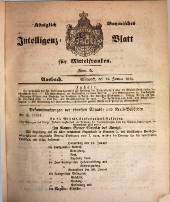 Königlich Bayerisches Intelligenzblatt für Mittelfranken (Ansbacher Intelligenz-Zeitung) Mittwoch 16. Januar 1839