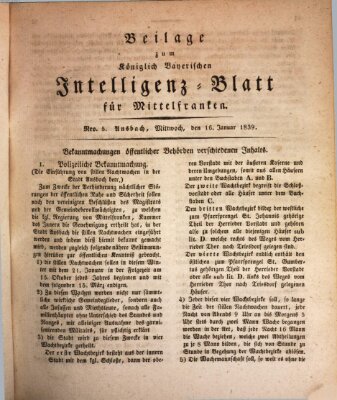 Königlich Bayerisches Intelligenzblatt für Mittelfranken (Ansbacher Intelligenz-Zeitung) Mittwoch 16. Januar 1839