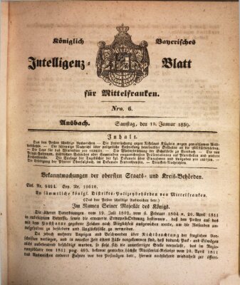 Königlich Bayerisches Intelligenzblatt für Mittelfranken (Ansbacher Intelligenz-Zeitung) Samstag 19. Januar 1839