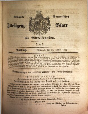 Königlich Bayerisches Intelligenzblatt für Mittelfranken (Ansbacher Intelligenz-Zeitung) Mittwoch 23. Januar 1839