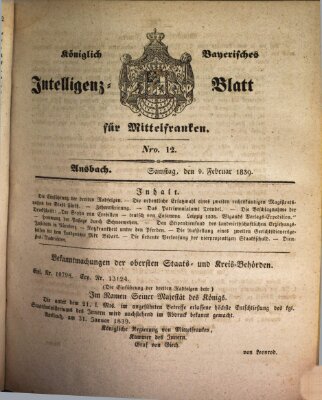 Königlich Bayerisches Intelligenzblatt für Mittelfranken (Ansbacher Intelligenz-Zeitung) Samstag 9. Februar 1839