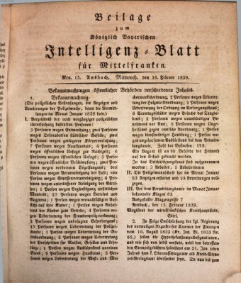 Königlich Bayerisches Intelligenzblatt für Mittelfranken (Ansbacher Intelligenz-Zeitung) Mittwoch 20. Februar 1839