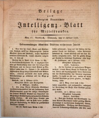 Königlich Bayerisches Intelligenzblatt für Mittelfranken (Ansbacher Intelligenz-Zeitung) Mittwoch 27. Februar 1839