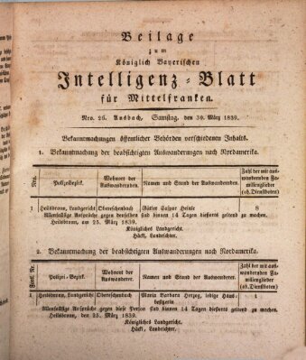 Königlich Bayerisches Intelligenzblatt für Mittelfranken (Ansbacher Intelligenz-Zeitung) Samstag 30. März 1839