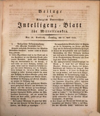 Königlich Bayerisches Intelligenzblatt für Mittelfranken (Ansbacher Intelligenz-Zeitung) Samstag 27. April 1839