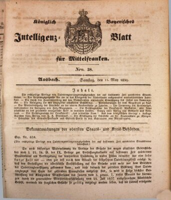 Königlich Bayerisches Intelligenzblatt für Mittelfranken (Ansbacher Intelligenz-Zeitung) Samstag 11. Mai 1839