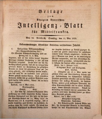 Königlich Bayerisches Intelligenzblatt für Mittelfranken (Ansbacher Intelligenz-Zeitung) Samstag 11. Mai 1839