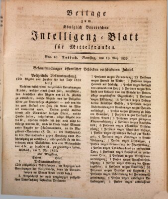 Königlich Bayerisches Intelligenzblatt für Mittelfranken (Ansbacher Intelligenz-Zeitung) Samstag 18. Mai 1839