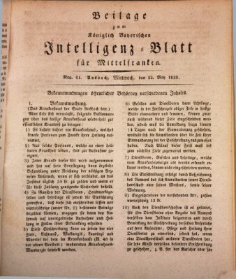 Königlich Bayerisches Intelligenzblatt für Mittelfranken (Ansbacher Intelligenz-Zeitung) Mittwoch 22. Mai 1839