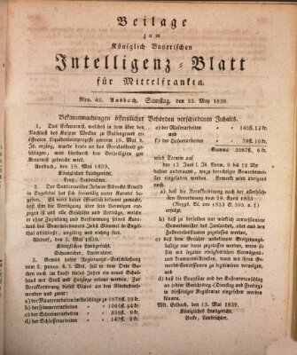 Königlich Bayerisches Intelligenzblatt für Mittelfranken (Ansbacher Intelligenz-Zeitung) Samstag 25. Mai 1839