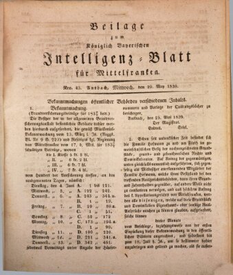 Königlich Bayerisches Intelligenzblatt für Mittelfranken (Ansbacher Intelligenz-Zeitung) Mittwoch 29. Mai 1839