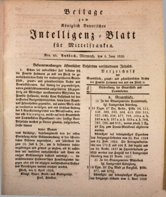 Königlich Bayerisches Intelligenzblatt für Mittelfranken (Ansbacher Intelligenz-Zeitung) Mittwoch 5. Juni 1839