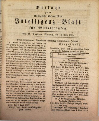 Königlich Bayerisches Intelligenzblatt für Mittelfranken (Ansbacher Intelligenz-Zeitung) Mittwoch 12. Juni 1839