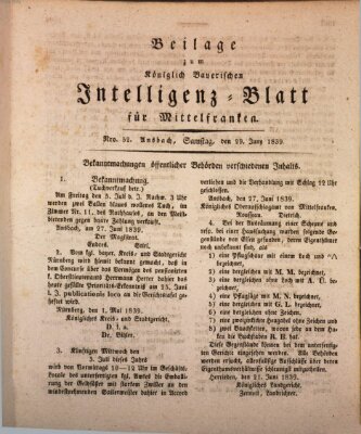 Königlich Bayerisches Intelligenzblatt für Mittelfranken (Ansbacher Intelligenz-Zeitung) Samstag 29. Juni 1839