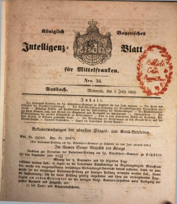 Königlich Bayerisches Intelligenzblatt für Mittelfranken (Ansbacher Intelligenz-Zeitung) Mittwoch 3. Juli 1839