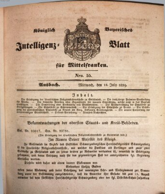 Königlich Bayerisches Intelligenzblatt für Mittelfranken (Ansbacher Intelligenz-Zeitung) Mittwoch 10. Juli 1839