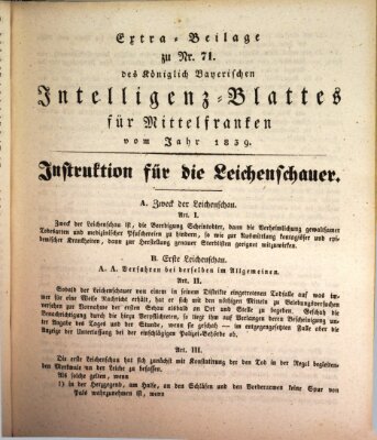 Königlich Bayerisches Intelligenzblatt für Mittelfranken (Ansbacher Intelligenz-Zeitung) Mittwoch 4. September 1839