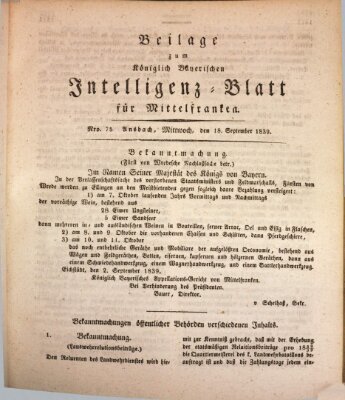 Königlich Bayerisches Intelligenzblatt für Mittelfranken (Ansbacher Intelligenz-Zeitung) Mittwoch 18. September 1839