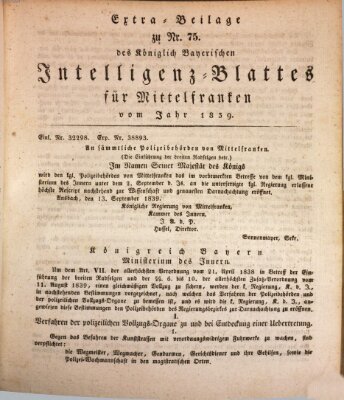 Königlich Bayerisches Intelligenzblatt für Mittelfranken (Ansbacher Intelligenz-Zeitung) Mittwoch 18. September 1839