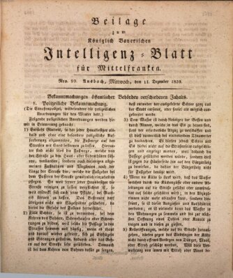 Königlich Bayerisches Intelligenzblatt für Mittelfranken (Ansbacher Intelligenz-Zeitung) Mittwoch 11. Dezember 1839