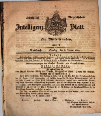 Königlich Bayerisches Intelligenzblatt für Mittelfranken (Ansbacher Intelligenz-Zeitung) Samstag 6. Januar 1849