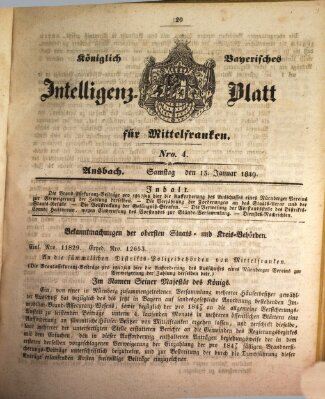 Königlich Bayerisches Intelligenzblatt für Mittelfranken (Ansbacher Intelligenz-Zeitung) Samstag 13. Januar 1849