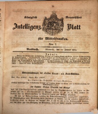 Königlich Bayerisches Intelligenzblatt für Mittelfranken (Ansbacher Intelligenz-Zeitung) Mittwoch 24. Januar 1849