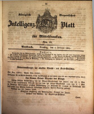 Königlich Bayerisches Intelligenzblatt für Mittelfranken (Ansbacher Intelligenz-Zeitung) Samstag 3. Februar 1849