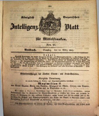 Königlich Bayerisches Intelligenzblatt für Mittelfranken (Ansbacher Intelligenz-Zeitung) Samstag 24. März 1849